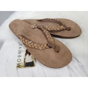 NEW Rainbow Flip Flops Women Twisted Sister Leather Large 9.5-10.5 SIZE 10